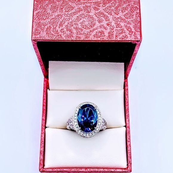 BNIB! BERRICLE STERLING SILVER OVAL SIMULATED SAPPHIRE RHODIUM PLTD RING- SIZE 6 - Picture 13 of 15